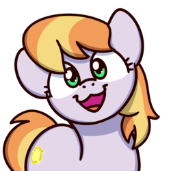 Size: 1000x1000 | Tagged: safe, artist:sugar morning, copper top, earth pony, pony, g4, :3, alternate hairstyle, bust, cute, female, looking at you, mare, open mouth, simple background, smiling, solo, sugar morning's smiling ponies, transparent background
