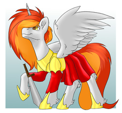 Size: 6210x5760 | Tagged: artist needed, safe, oc, oc only, oc:king phoenix, alicorn, pony, alicorn oc, armor, horn, male, smiling, solo, spread wings, stallion, sword, weapon, wings