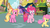 Size: 1364x768 | Tagged: safe, edit, edited screencap, screencap, li'l cheese, luster dawn, pinkie pie, twilight sparkle, alicorn, earth pony, pony, unicorn, g4, my little pony: friendship is magic, the last problem, apple, building, crown, female, filly, food, house, jewelry, male, older, older pinkie pie, older twilight, older twilight sparkle (alicorn), peytral, ponyville, princess twilight 2.0, regalia, streamers, twilight sparkle (alicorn), wheel