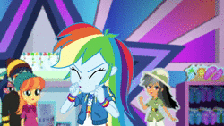 Size: 1920x1080 | Tagged: safe, screencap, chestnut magnifico, daring do, mile hill, rainbow dash, equestria girls, equestria girls series, g4, holidays unwrapped, spoiler:eqg series (season 2), animated, background human, female, implied flutterdash, implied fluttershy, implied lesbian, implied shipping, looking up, offscreen character, shipping fuel, sound, webm