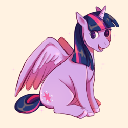 Size: 1214x1214 | Tagged: safe, artist:icoboo, twilight sparkle, alicorn, pony, g4, cute, female, mare, open mouth, pink background, simple background, sitting, solo, twiabetes, twilight sparkle (alicorn), unshorn fetlocks