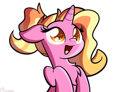 Size: 2048x1536 | Tagged: dead source, safe, artist:php142, luster dawn, pony, unicorn, g4, the last problem, chest fluff, cute, female, lusterbetes, mare, open mouth, signature, simple background, solo, sparkly eyes, white background, wingding eyes
