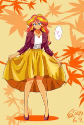Size: 1000x1500 | Tagged: safe, artist:sozglitch, sunset shimmer, equestria girls, g4, adorasexy, beautiful, blushing, clothes, curtsey, cute, female, heart, high heels, jacket, jewelry, long skirt, necklace, sexy, shimmerbetes, shoes, skirt, solo