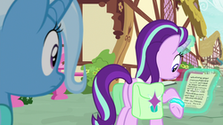 Size: 1280x720 | Tagged: safe, screencap, starlight glimmer, trixie, pony, g4, student counsel, butt, eyes on the prize, glimmer glutes, plot, saddle bag