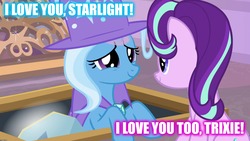 Size: 1920x1080 | Tagged: safe, edit, edited screencap, screencap, starlight glimmer, trixie, pony, g4, the ending of the end, duo, female, lesbian, ship:startrix, shipping