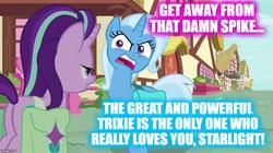 Size: 888x499 | Tagged: safe, edit, edited screencap, screencap, starlight glimmer, trixie, pony, g4, student counsel, female, implied spike, lesbian, saddle bag, ship:startrix, shipping