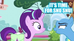 Size: 888x499 | Tagged: safe, edit, edited screencap, screencap, starlight glimmer, trixie, pony, unicorn, g4, student counsel, duo, female, implied sex, lesbian, mare, saddle bag, ship:startrix, shipping, snu-snu, this will end in snu snu