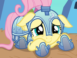 Size: 2048x1536 | Tagged: safe, artist:generalender15, screencap, fluttershy, pony, g4, the crystal empire, armor, crystal guard armor, cute, daaaaaaaaaaaw, female, floppy ears, jousting outfit, knight, mare, royal guard armor, shyabetes, solo