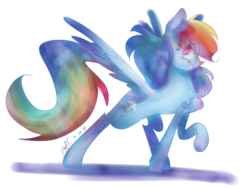 Size: 2048x1536 | Tagged: safe, artist:emuuanne, rainbow dash, pegasus, pony, g4, chest fluff, cutie mark, eye clipping through hair, female, grin, mare, raised hoof, simple background, smiling, solo, spread wings, transparent background, wings