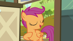 Size: 1280x720 | Tagged: safe, screencap, scootaloo, pegasus, pony, brotherhooves social, g4, eyes closed, female, filly, open mouth, solo