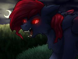 Size: 1024x768 | Tagged: source needed, useless source url, safe, artist:magicstarfriends, oc, oc only, oc:king phoenix embers, pony, werewolf, commission, dangerous, fangs, glowing eyes, male, no eyelashes, solo, ych result
