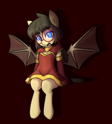 Size: 1728x1923 | Tagged: safe, artist:spheedc, oc, oc only, bat pony, semi-anthro, arm hooves, bat ponified, clothes, digital art, dress, glasses, glowing eyes, race swap, simple background, sitting, solo