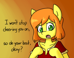 Size: 2499x1953 | Tagged: safe, artist:spheedc, oc, oc only, oc:sweet corn, earth pony, semi-anthro, arm hooves, clothes, digital art, female, gradient background, mare, motivational, solo