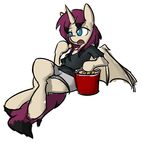 2173343 Alicorn Artist Spheedc Bat Pony Bat Pony Alicorn Bat Pony Oc Clothes Digital Art Eating Female Food Mare Oc Oc Only Oc Svarlet Batfire Popcorn Safe Simple Background Solo Transparent Background alicorn artist spheedc bat pony bat