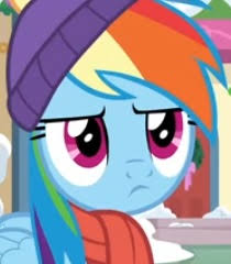 Size: 210x240 | Tagged: safe, rainbow dash, pony, best gift ever, g4, cap, clothes, female, hat, scarf, snow, winter outfit