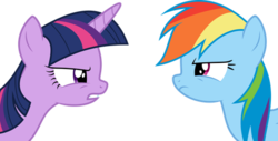 Size: 491x250 | Tagged: safe, rainbow dash, twilight sparkle, alicorn, pegasus, pony, g4, duo, duo female, female, fight, looking at each other, looking at someone, mare, pony battle, simple background, transparent background, twilight sparkle (alicorn)