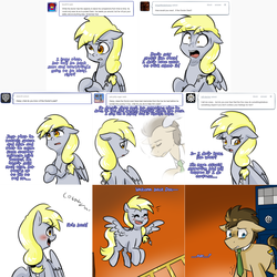Size: 2254x2254 | Tagged: safe, artist:craftykraken, derpy hooves, doctor whooves, time turner, earth pony, pegasus, pony, lovestruck derpy, g4, ask, doctor who, female, floppy ears, high res, male, mare, stallion, tardis, tardis console room, tardis control room, the doctor, tumblr