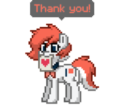 Size: 400x345 | Tagged: safe, oc, oc:patreon, earth pony, pony, pony town, female, heart, letter, mare, mouth hold, patreon, patreon logo, simple background, thank you, transparent background