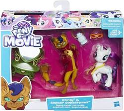 Size: 612x550 | Tagged: safe, applejack, capper dapperpaws, fluttershy, pinkie pie, rainbow dash, rarity, tempest shadow, twilight sparkle, abyssinian, alicorn, cat, pony, unicorn, g4, my little pony: the movie, bottle, box, chair, chest fluff, doll, female, glasses, hasbro, mane six, mare, my little pony logo, toy, twilight sparkle (alicorn)