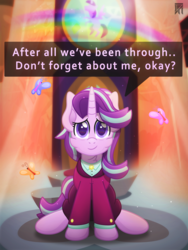 Size: 4000x5333 | Tagged: safe, artist:sol-r, starlight glimmer, butterfly, pony, g4, the last problem, clothes, female, headmare starlight, older, older starlight glimmer, rainbow, solo, text