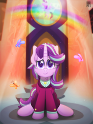 Size: 4000x5333 | Tagged: safe, artist:sol-r, starlight glimmer, butterfly, pony, g4, the last problem, cheek fluff, clothes, cute, female, headmare starlight, mare, older, older starlight glimmer, rainbow, smiling, solo, suit
