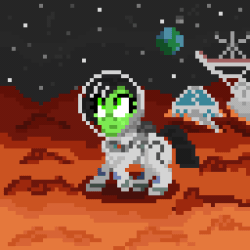 Size: 256x256 | Tagged: safe, artist:enragement filly, oc, oc:filly anon, pony, animated, blinking, female, filly, gif, pixel art, solo, space, spacesuit