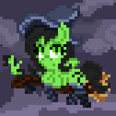 Size: 168x168 | Tagged: safe, artist:enragement filly, oc, oc:filly anon, pegasus, pony, animated, blinking, broom, clothes, female, filly, flying, flying broomstick, hat, pixel art, solo, stockings, thigh highs, witch, witch hat