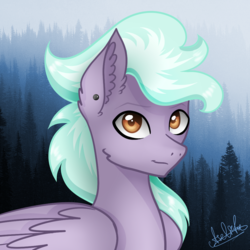 Size: 1000x1000 | Tagged: safe, artist:aselita selter, oc, oc only, pegasus, pony, forest, male, piercing, silent, solo