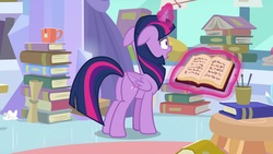 Size: 1920x1080 | Tagged: safe, screencap, twilight sparkle, alicorn, pony, g4, the ending of the end, book, female, floppy ears, magic, mare, solo, twilight sparkle (alicorn)