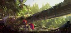 Size: 4232x2000 | Tagged: safe, artist:aidelank, roseluck, oc, oc only, earth pony, pony, g4, female, flower, forest, looking at something, rose, scenery, scenery porn, solo, tree