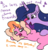 Size: 766x792 | Tagged: safe, artist:jargon scott, luster dawn, twilight sparkle, alicorn, pony, unicorn, g4, the last problem, bags under eyes, bed, bed mane, dialogue, duo, female, make some friends, mare, music notes, older, older twilight, older twilight sparkle (alicorn), open mouth, pillow, princess twilight 2.0, saturday, singing, twilight sparkle (alicorn)