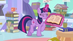 Size: 1920x1080 | Tagged: safe, screencap, twilight sparkle, alicorn, pony, g4, the ending of the end, book, female, magic, mare, solo, twilight sparkle (alicorn)