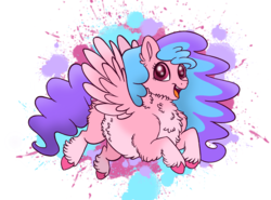 Size: 2216x1641 | Tagged: safe, artist:bella-pink-savage, oc, oc only, oc:bella pinksavage, pegasus, pony, abstract background, cute, female, fluffy, flying, mare, ocbetes, solo