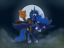 Size: 1600x1200 | Tagged: safe, artist:mew-me, princess luna, alicorn, headless horse, pony, g4, sleepless in ponyville, female, full moon, halloween, headless, holiday, jack-o-lantern, looking at you, mare, moon, night, ponies riding ponies, pumpkin, rearing, riding, solo