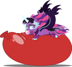Size: 3936x3635 | Tagged: safe, artist:tsabak, sci-twi, twilight sparkle, pony, equestria girls, g4, balloon, balloon fetish, balloon riding, bubblegum, equestria girls ponified, female, fetish, food, gum, high res, midnight sparkle, party balloon, ponified, red balloon, simple background, solo, that pony sure does love balloons, transparent background