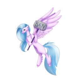Size: 6200x6496 | Tagged: safe, artist:moonlight0shadow0, silverstream, classical hippogriff, hippogriff, g4, absurd resolution, banhammer, chest fluff, female, flying, grin, hammer, jewelry, necklace, simple background, sledgehammer, smiling, solo, transparent background