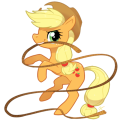 Size: 500x500 | Tagged: safe, artist:kuschelig, applejack, earth pony, pony, g4, cowboy hat, cute, female, hat, jackabetes, lasso, looking at you, mare, mouth hold, rope, simple background, solo, transparent background