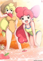 Size: 2067x2923 | Tagged: safe, artist:ryured, apple bloom, applejack, big macintosh, human, g4, adorabloom, apple siblings, armpits, clothes, commission, cowboy hat, cute, eye clipping through hair, female, hat, high res, humanized, jackabetes, looking at you, male, one-piece swimsuit, open mouth, siblings, sisters, stetson, swimsuit