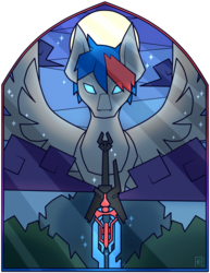 Size: 785x1018 | Tagged: safe, artist:ak4neh, oc, oc only, oc:xantium, pegasus, pony, male, simple background, solo, stained glass, stallion, transparent background