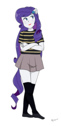 Size: 1000x2019 | Tagged: safe, artist:springturner, rarity, equestria girls, g4, clothes, crossed arms, cute, female, lipstick, miniskirt, pixiv, pleated skirt, ponied up, raribetes, shoes, simple background, skirt, socks, solo, thigh highs, thighs, transparent background, zettai ryouiki