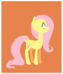 Size: 1280x1489 | Tagged: safe, artist:j_kei, artist:jkeiontheworks, fluttershy, pegasus, pony, g4, cute, female, folded wings, looking away, mare, orange background, profile, shyabetes, simple background, smiling, solo, standing, wings