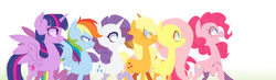 Size: 1280x376 | Tagged: safe, artist:j_kei, artist:jkeiontheworks, applejack, fluttershy, pinkie pie, rainbow dash, rarity, twilight sparkle, alicorn, earth pony, pegasus, pony, unicorn, g4, cute, dashabetes, diapinkes, female, jackabetes, mane six, mare, open mouth, profile, raribetes, shyabetes, simple background, straw in mouth, twiabetes, twilight sparkle (alicorn), white background