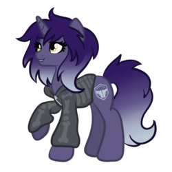 Size: 1475x1475 | Tagged: safe, artist:sjart117, oc, oc only, oc:blissful eve, pony, unicorn, adult, clothes, female, hoodie, jacket, mare, offspring, parent:oc:dust rock, parent:oc:nyx, parents:oc x oc, simple background, solo, transparent background