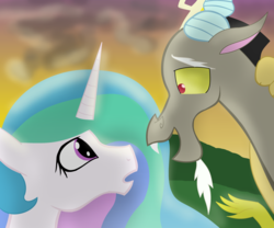 Size: 3772x3132 | Tagged: safe, artist:mr100dragon100, discord, princess celestia, g4, the ending of the end, confession, female, high res, male, ship:dislestia, shipping, straight, surprised