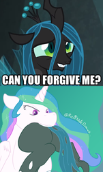 Size: 471x780 | Tagged: safe, artist:red note, edit, edited edit, edited screencap, screencap, princess celestia, queen chrysalis, alicorn, changeling, changeling queen, pony, frenemies (episode), g4, season 9, abuse, adorkable, alternate ending, alternate scenario, alternate universe, apology, bad end, bad poker face, badass, bait and switch, biting, bugbutt, butt, caption, character development, chrysabuse, chrysalass, chrysaprey, cropped, crossing the memes, cute, cutealis, dark comedy, dialogue, dork, dorkalis, duo, duo female, fail, fangs, female, good end, grimderp, grin, happy, image macro, impact font, justice, looking at you, mare, meme, meta, morally ambiguous end, murder, nervous, nervous smile, open mouth, oral vore, plot, preview, princess vorestia, punish the villain, reaction image, redemption, reformed, regicide, regret, rekt, revenge, same size vore, savage, silly, silly pony, smiling, sorry, spread wings, standing, subversion, talking, teeth, text, throat bulge, vore, wall of tags, what if, when she smiles, wingding eyes, wings