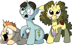 Size: 1381x878 | Tagged: safe, artist:vgc2001, pony, unicorn, spoiler:comic, book, broken glasses, colt, female, filly, freckles, glasses, harry potter, harry potter (series), hermione granger, lightning, male, ponified, ron weasley, scared, spell, wand