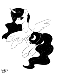 Size: 2000x2600 | Tagged: safe, artist:leslers, princess luna, alicorn, pony, g4, black and white, female, grayscale, high res, inktober, inktober 2019, mare, monochrome, solo