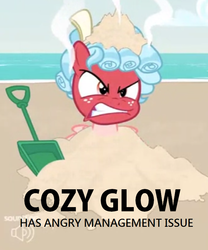 Size: 700x840 | Tagged: safe, edit, edited screencap, screencap, cozy glow, pegasus, pony, the most evil q&a ever, g4, season 9, anger management issues, angry, captain obvious, cozy glow is not amused, engrish, female, filly, grammar error, red face