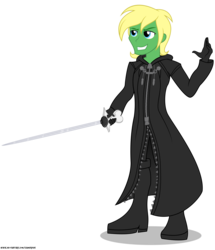 Size: 3402x3965 | Tagged: safe, artist:gamerpen, oc, oc only, oc:northbridge, human, equestria girls, g4, clothes, crossover, disney, high res, kingdom hearts, male, organization xiii, simple background, solo, transparent background, video game crossover, weapon