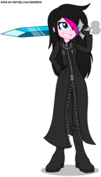 Size: 1700x2970 | Tagged: safe, artist:gamerpen, oc, oc only, oc:zoe star pink, human, equestria girls, g4, boots, clothes, crossover, disney, female, gloves, hair over one eye, kingdom hearts, organization xiii, shoes, simple background, solo, transparent background, video game crossover, weapon